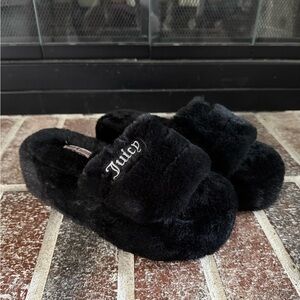 Juicy Couture Plush Black Slippers